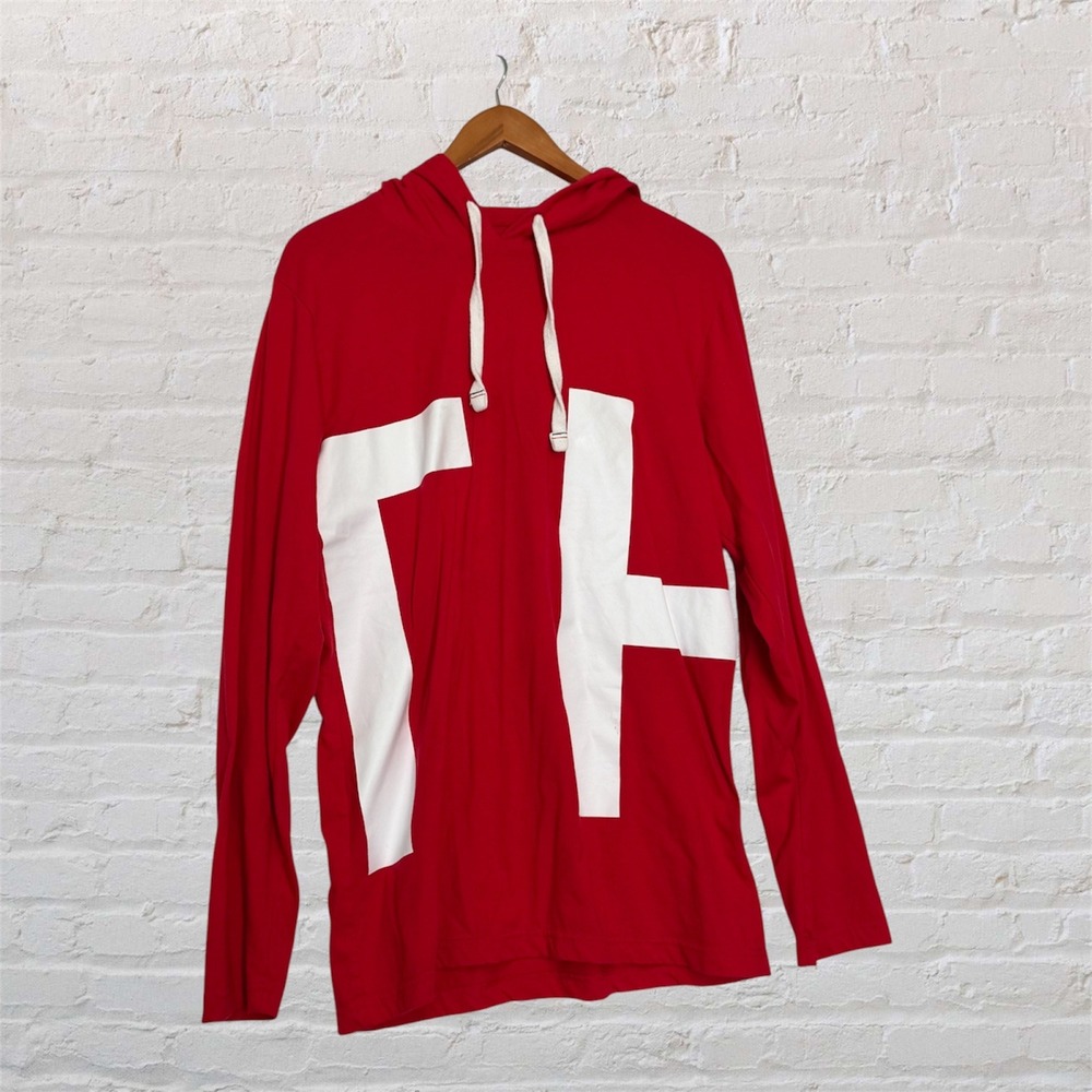 Tommy Hilfiger Mens Red Graphic‎ Sleepwear Hoodie Long Sleeve Shirt Large
